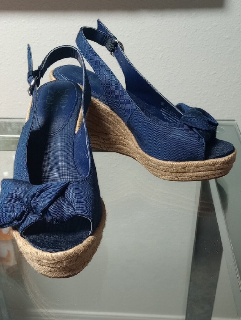Naturalizer Navy Bow Espadrille Slingback Wedges